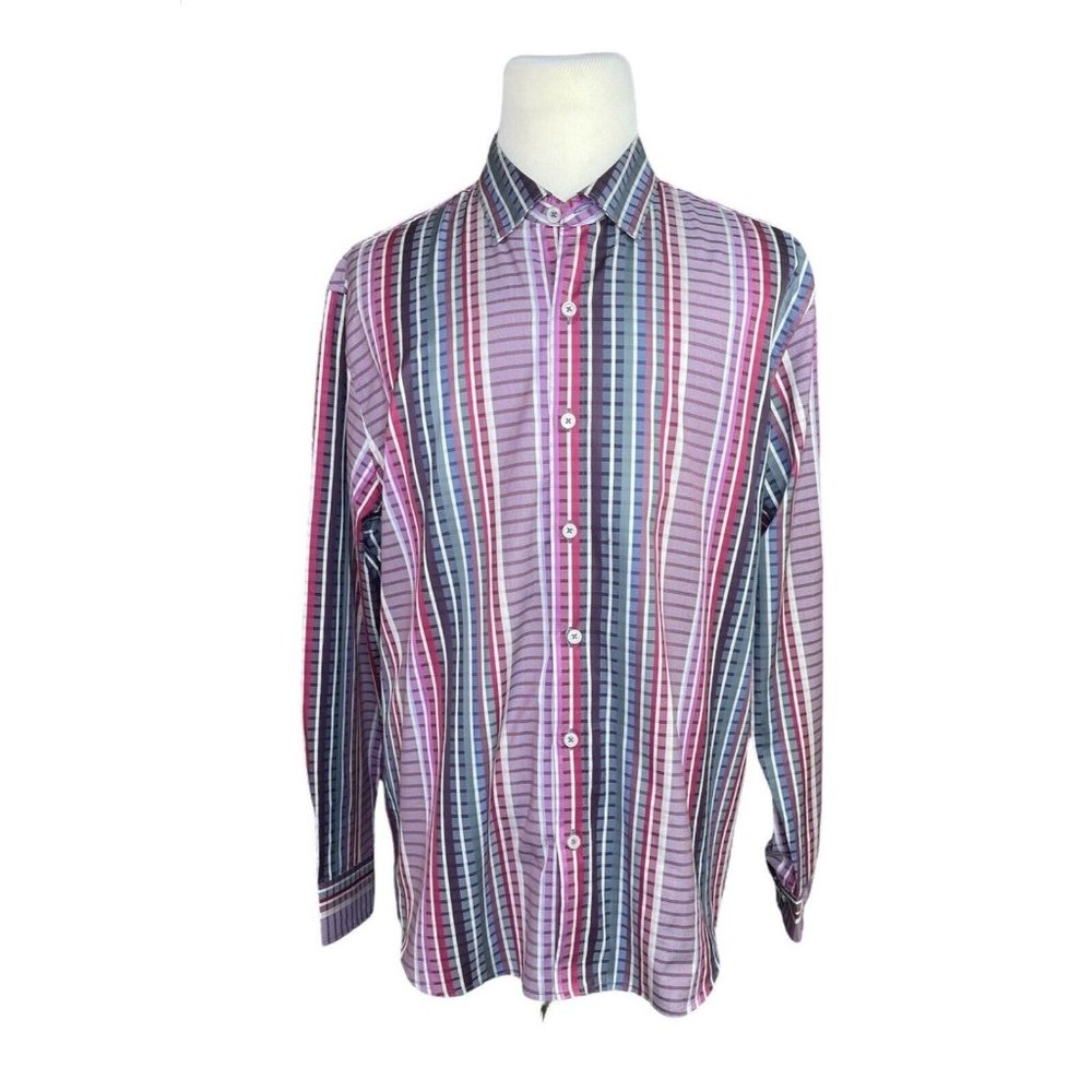 Tommy Bahama Purple Gray Plaid Long Sleeve Button Down Shirt XL